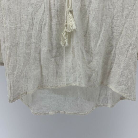 White Lace Back Popover Blouse Tassel M - Picture 5 of 9